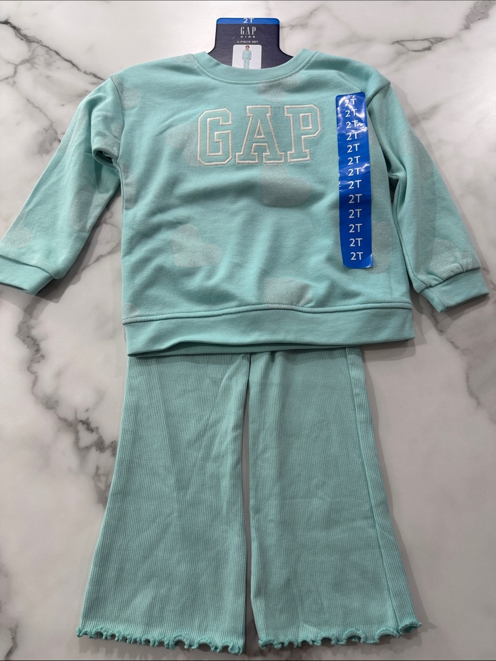 GAP Light Aqua Heart- Print  Outfit Set